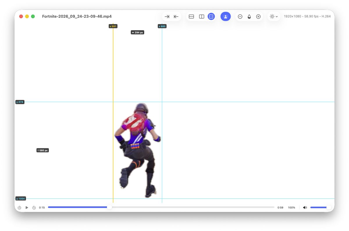 Only a single character shown, with the rest of the video transparent