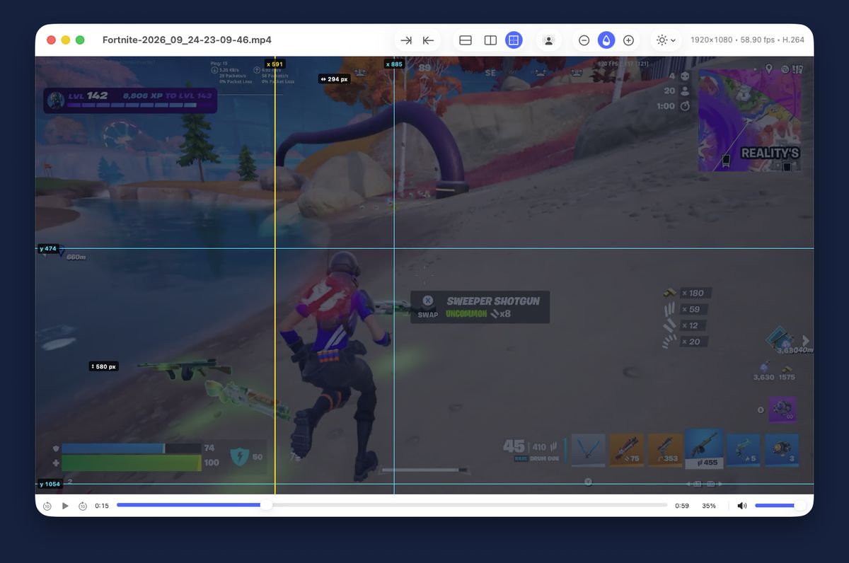 Overplay showing a translucent video with guides, floating over another window